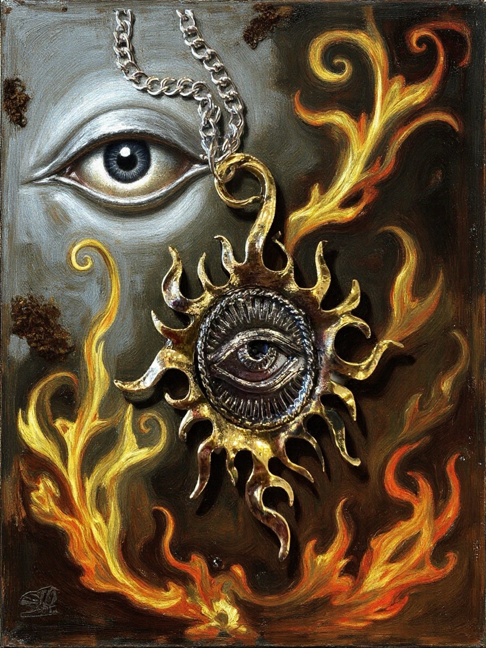 Metal Alloy and Stainless Steel All Seeing Eye with Artistic Sun Pendant - Picture 14 of 17